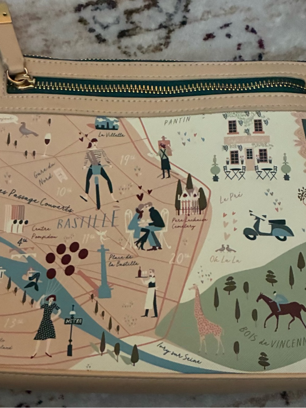 Spartina 449 Paris Map Crossbody in Cream, Blue and Green - Picture 4 of 7